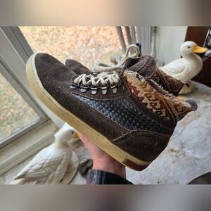 INKKAS Brown Patterned Leather Hiking Boots With Aztec Boho Accents